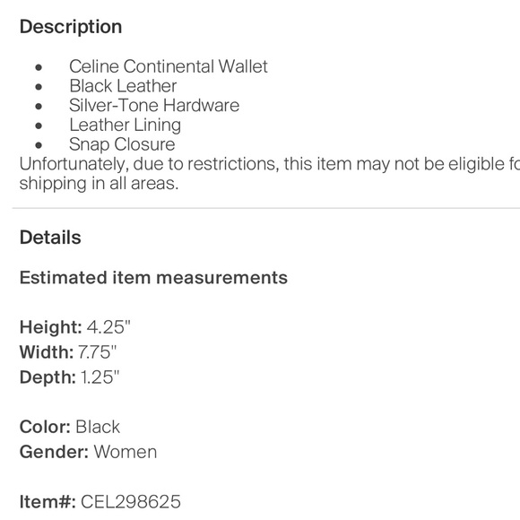 Celine Leather Continental Wallet Black - Picture 3 of 3